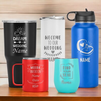 Custom Name Tumbler, Wedding Mug, Laser Engraved Cup, Wedding Return Gifts, Dream Wedding Tumbler Cup, Destination Wedding Travel Mug Gift - image2